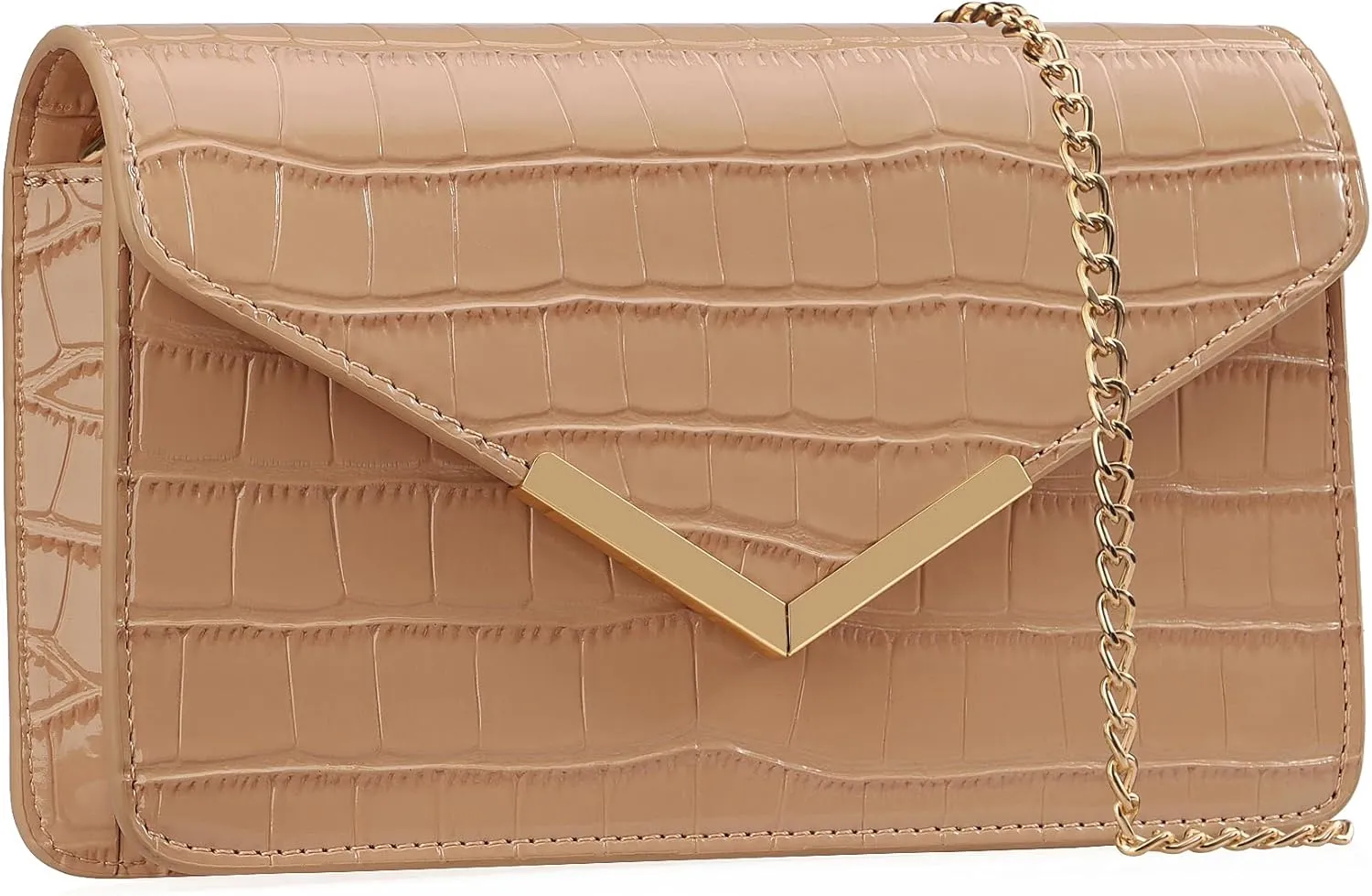 DEXMAY Evening Clutch Handbag for Women Elegant Crocodile Embossed PU Leather Envelope Handheld Crossbody Purse Foldover Bag