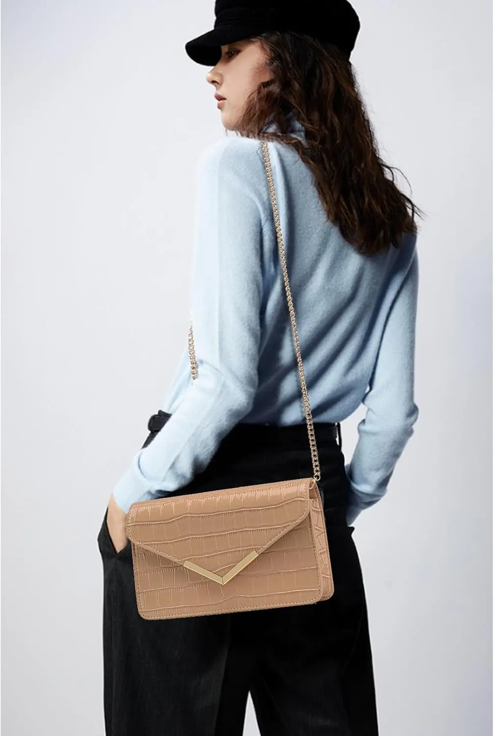 DEXMAY Evening Clutch Handbag for Women Elegant Crocodile Embossed PU Leather Envelope Handheld Crossbody Purse Foldover Bag
