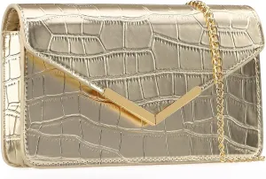 DEXMAY Evening Clutch Handbag for Women Elegant Crocodile Embossed PU Leather Envelope Handheld Crossbody Purse Foldover Bag