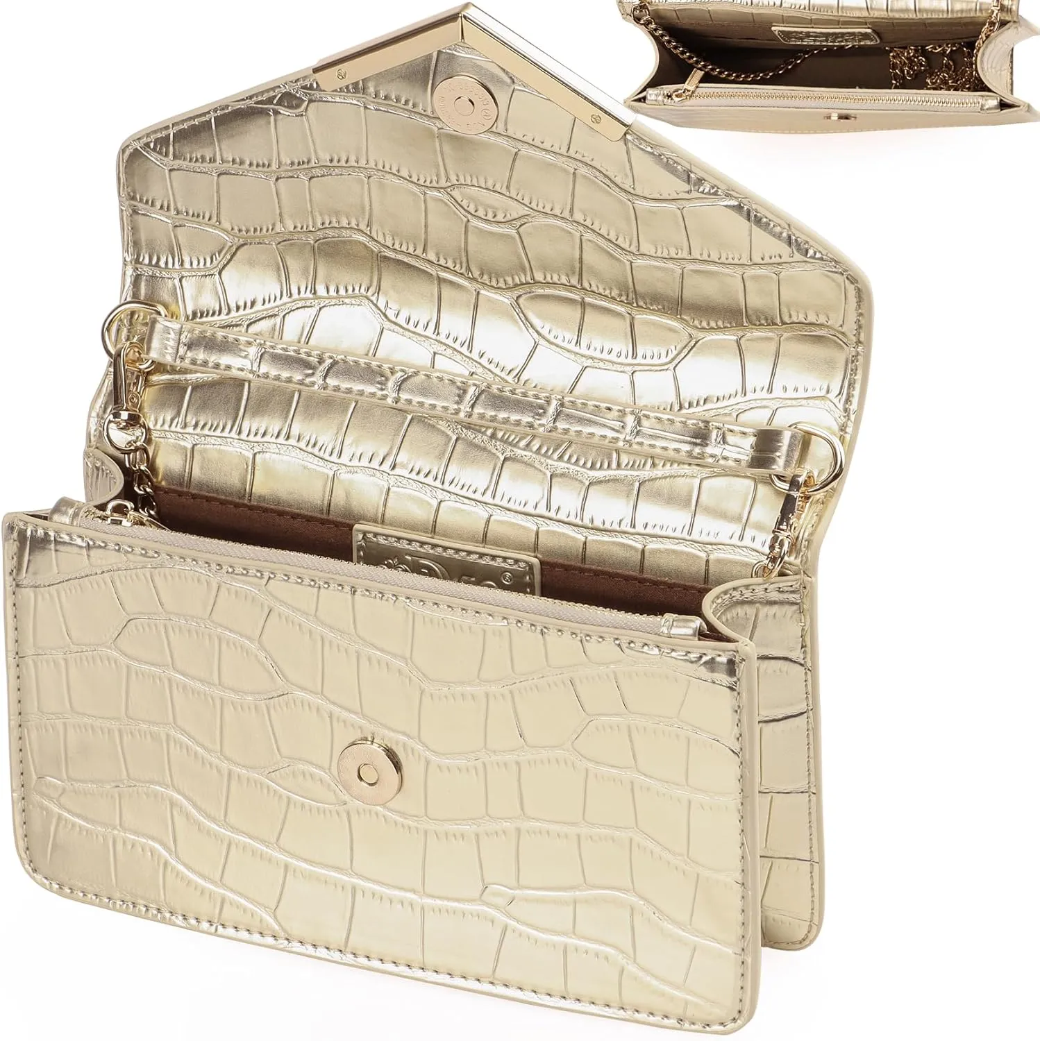 DEXMAY Evening Clutch Handbag for Women Elegant Crocodile Embossed PU Leather Envelope Handheld Crossbody Purse Foldover Bag
