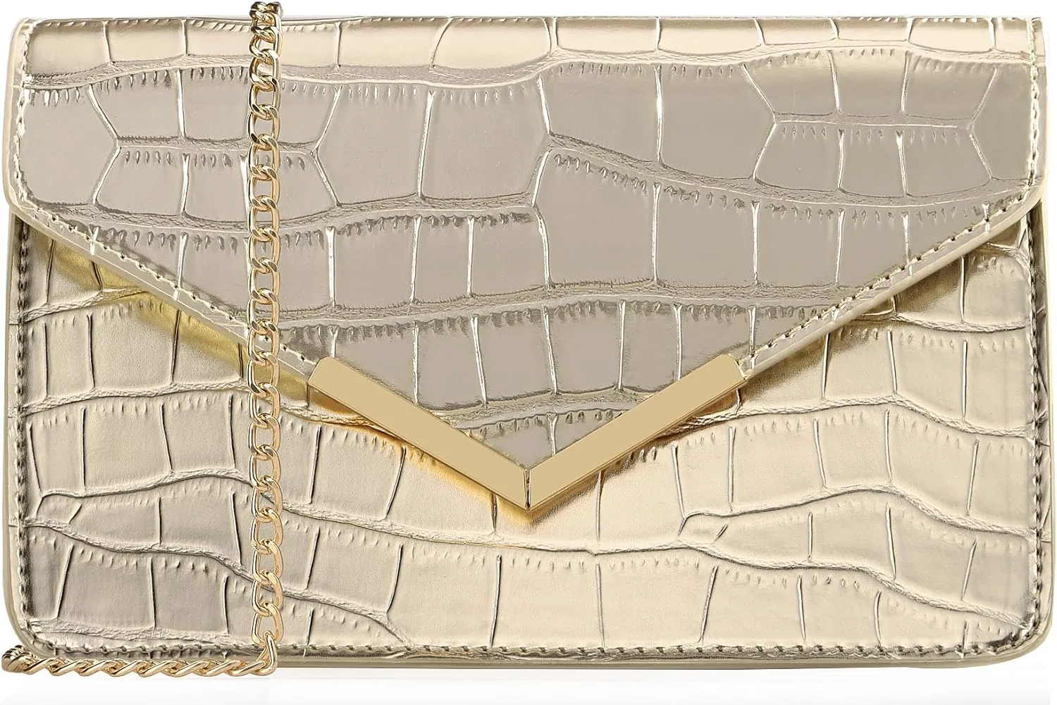 DEXMAY Evening Clutch Handbag for Women Elegant Crocodile Embossed PU Leather Envelope Handheld Crossbody Purse Foldover Bag