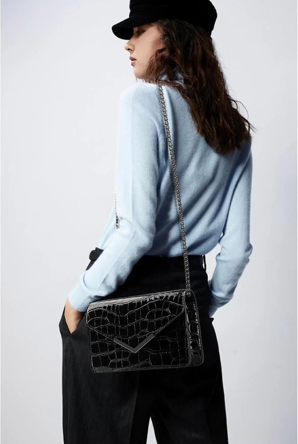 DEXMAY Evening Clutch Handbag for Women Elegant Crocodile Embossed PU Leather Envelope Handheld Crossbody Purse Foldover Bag