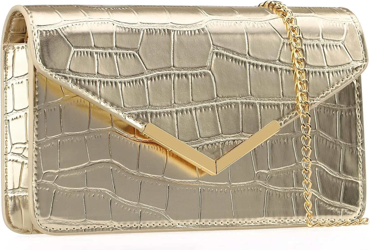 DEXMAY Evening Clutch Handbag for Women Elegant Crocodile Embossed PU Leather Envelope Handheld Crossbody Purse Foldover Bag