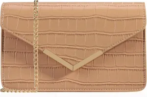 DEXMAY Evening Clutch Handbag for Women Elegant Crocodile Embossed PU Leather Envelope Handheld Crossbody Purse Foldover Bag