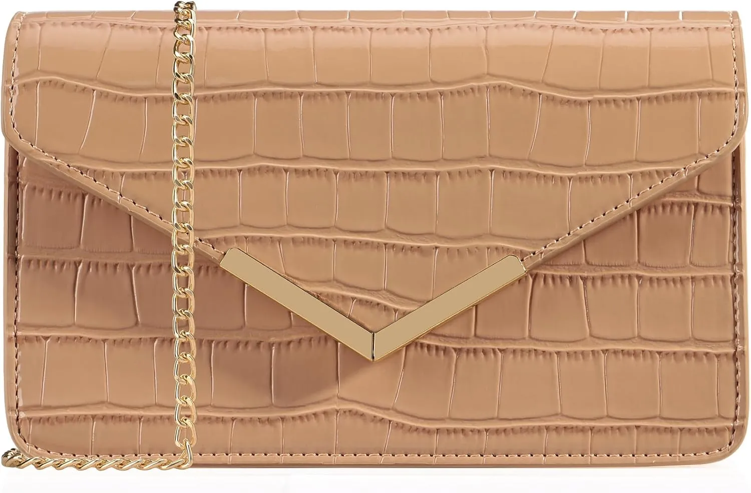 DEXMAY Evening Clutch Handbag for Women Elegant Crocodile Embossed PU Leather Envelope Handheld Crossbody Purse Foldover Bag
