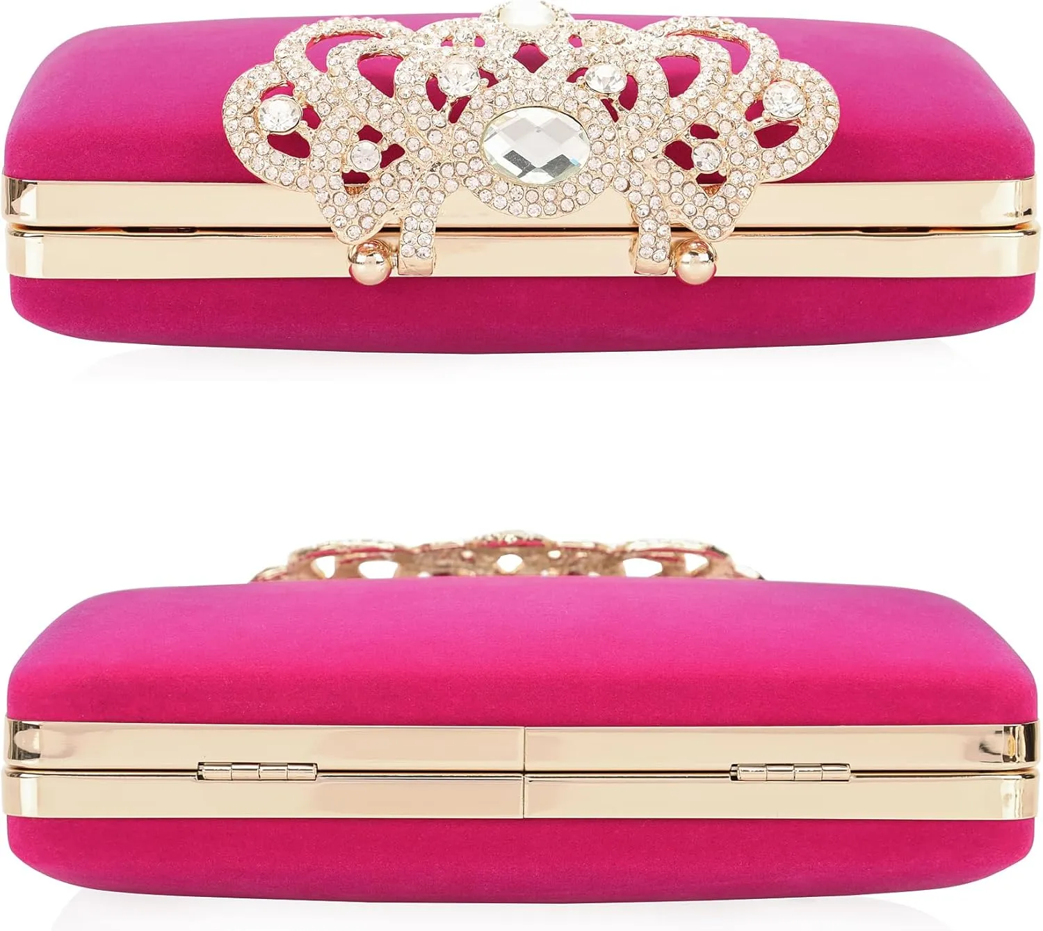 Dexmay Rhinestone Clutch Bag with Crystal Crown Clasp Women Evening Handbag Formal Party Purse