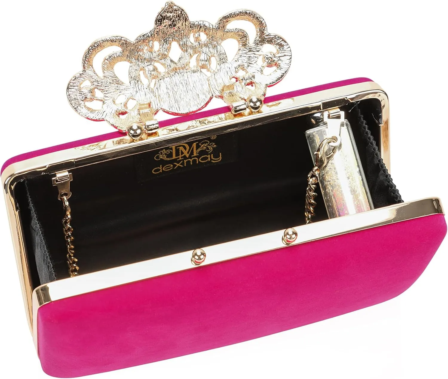 Dexmay Rhinestone Clutch Bag with Crystal Crown Clasp Women Evening Handbag Formal Party Purse