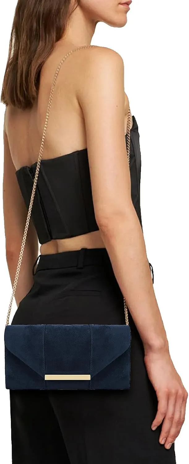 Dexmay Women Faux Suede Envelope Clutch Purse Evening Velvet Handbag Foldover Shoulder Crossbody Bag
