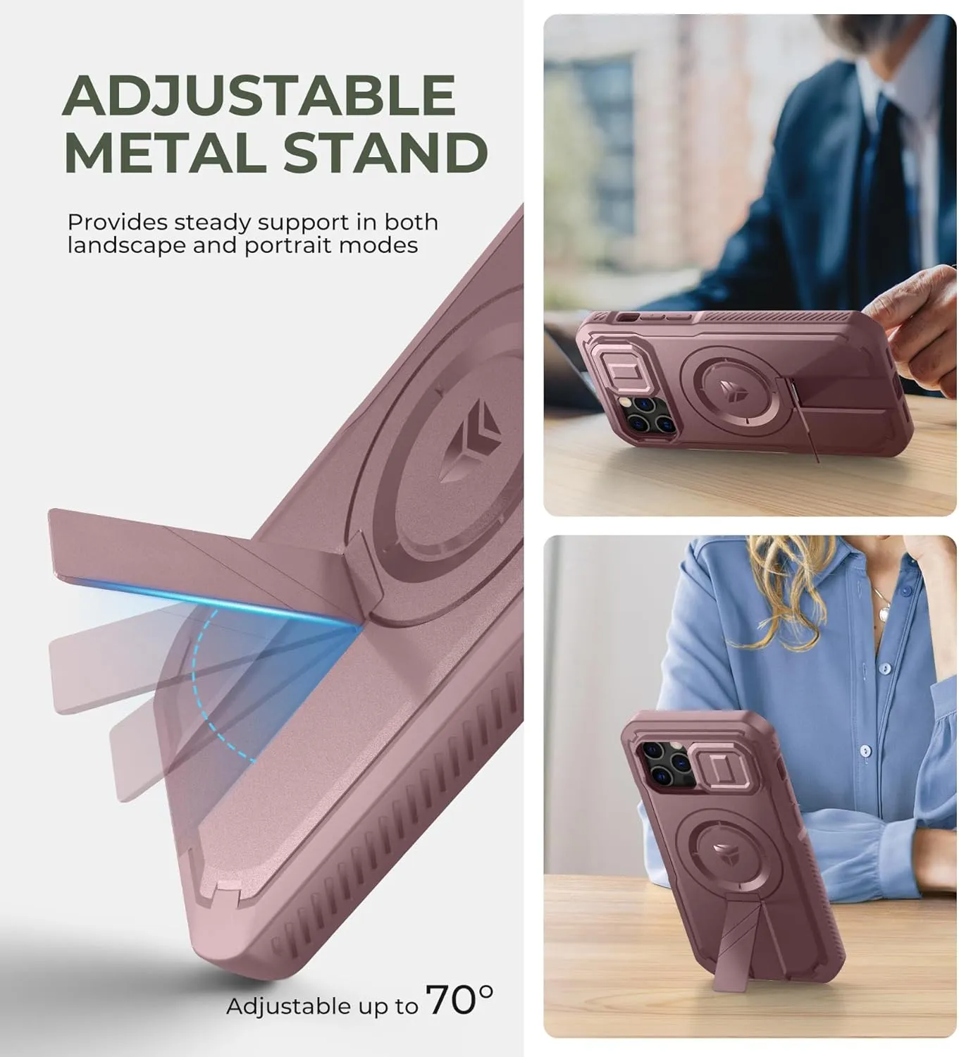 Dexnor for iPhone 12 & iPhone 12 Pro Case with Slide Camera Cover & Adjustable Kickstand &Built-in Screen Protector,Magsafe Rugged Shockproof Bumper Cases Heavy-Duty Protective Cover,Peony Pink