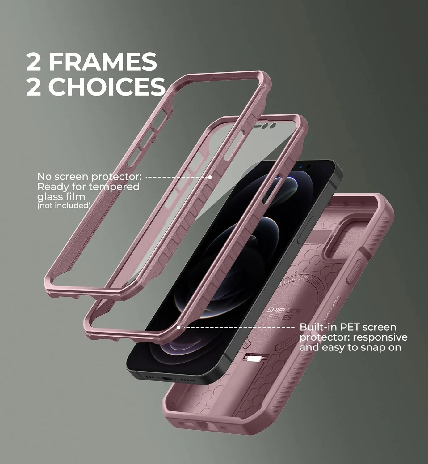 Dexnor for iPhone 12 & iPhone 12 Pro Case with Slide Camera Cover & Adjustable Kickstand &Built-in Screen Protector,Magsafe Rugged Shockproof Bumper Cases Heavy-Duty Protective Cover,Peony Pink