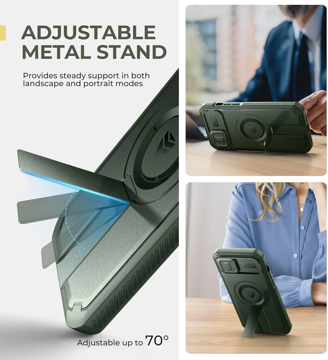Dexnor for iPhone 15 Plus/14 Plus Case with Slide Camera Cover & Adjustable Kickstand&Built-in Screen Protector,Magsafe Rugged Shockproof Bumper Cases Heavy-Duty Magnetic Protective Cover,Army Green