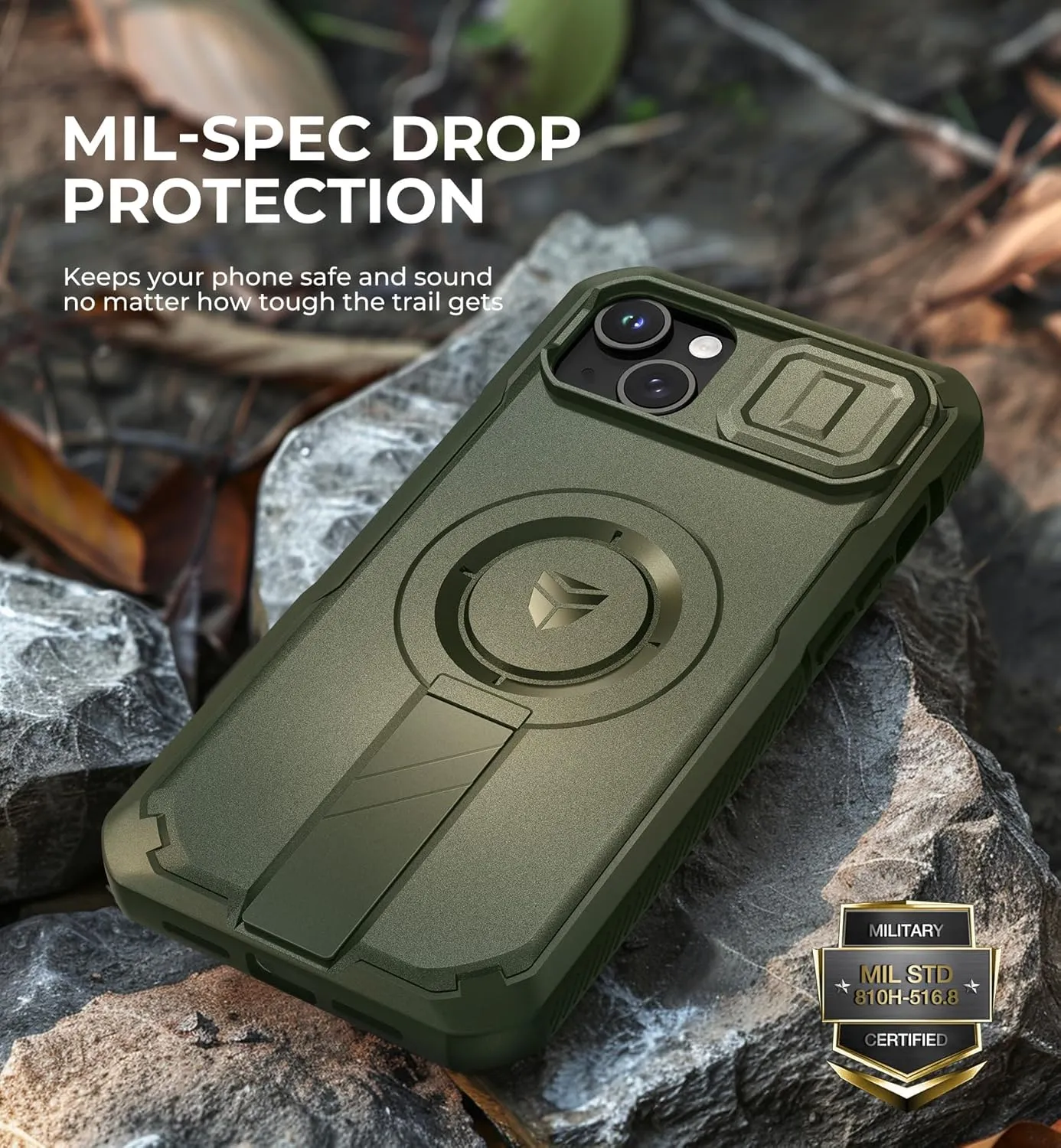 Dexnor for iPhone 15 Plus/14 Plus Case with Slide Camera Cover & Adjustable Kickstand&Built-in Screen Protector,Magsafe Rugged Shockproof Bumper Cases Heavy-Duty Magnetic Protective Cover,Army Green