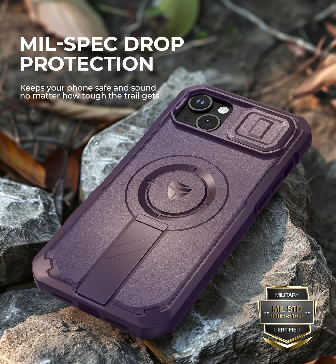 Dexnor for iPhone 15 Plus/14 Plus Case with Slide Camera Cover&Adjustable Kickstand&Built-in Screen Protector,Magsafe Rugged Shockproof Bumper Cases Heavy-duty Magnetic Protective Cover,Phantom Purple