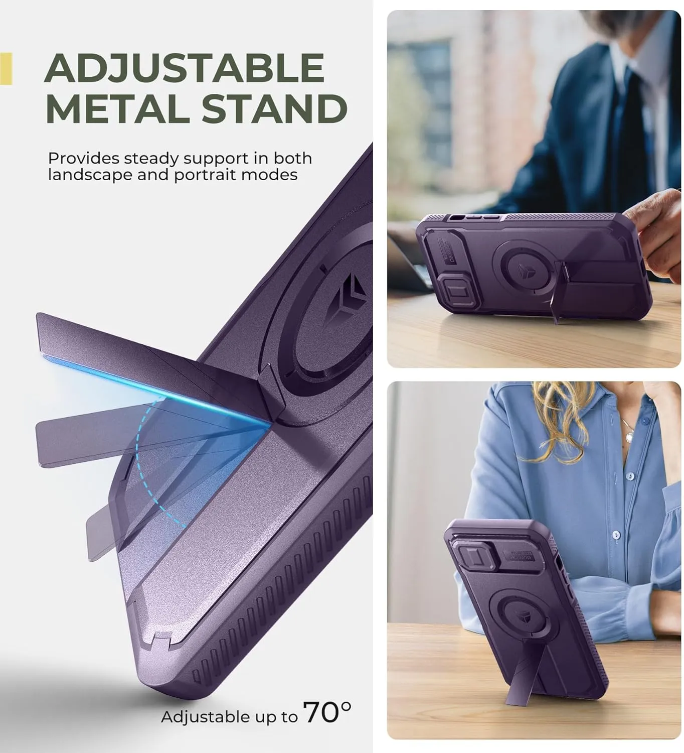 Dexnor for iPhone 15 Plus/14 Plus Case with Slide Camera Cover&Adjustable Kickstand&Built-in Screen Protector,Magsafe Rugged Shockproof Bumper Cases Heavy-duty Magnetic Protective Cover,Phantom Purple