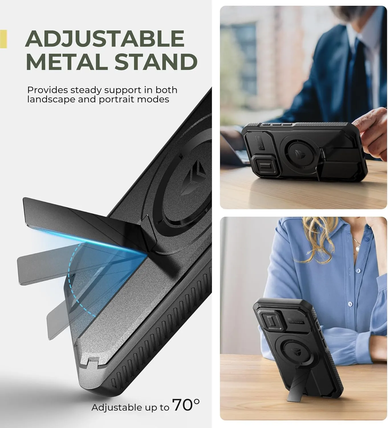 Dexnor for iPhone 16 Case with Slide Camera Cover & Adjustable Kickstand, Magnetic Rugged Shockproof Bumper Cases Heavy-Duty Magnetic Protective Cover,Black