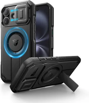 Dexnor for iPhone 16 Case with Slide Camera Cover & Adjustable Kickstand, Magnetic Rugged Shockproof Bumper Cases Heavy-Duty Magnetic Protective Cover,Black