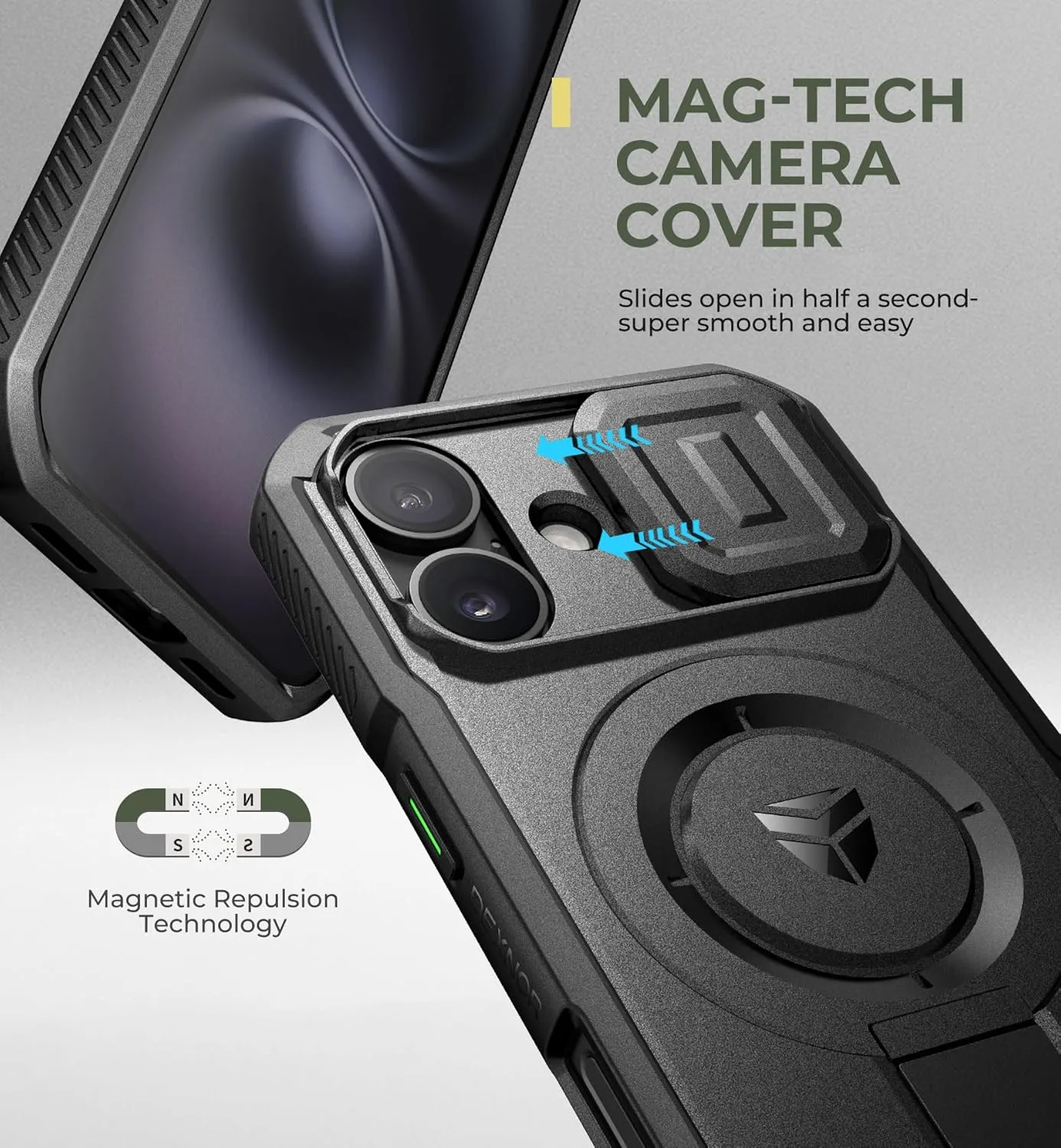 Dexnor for iPhone 16 Case with Slide Camera Cover & Adjustable Kickstand, Magnetic Rugged Shockproof Bumper Cases Heavy-Duty Magnetic Protective Cover,Black