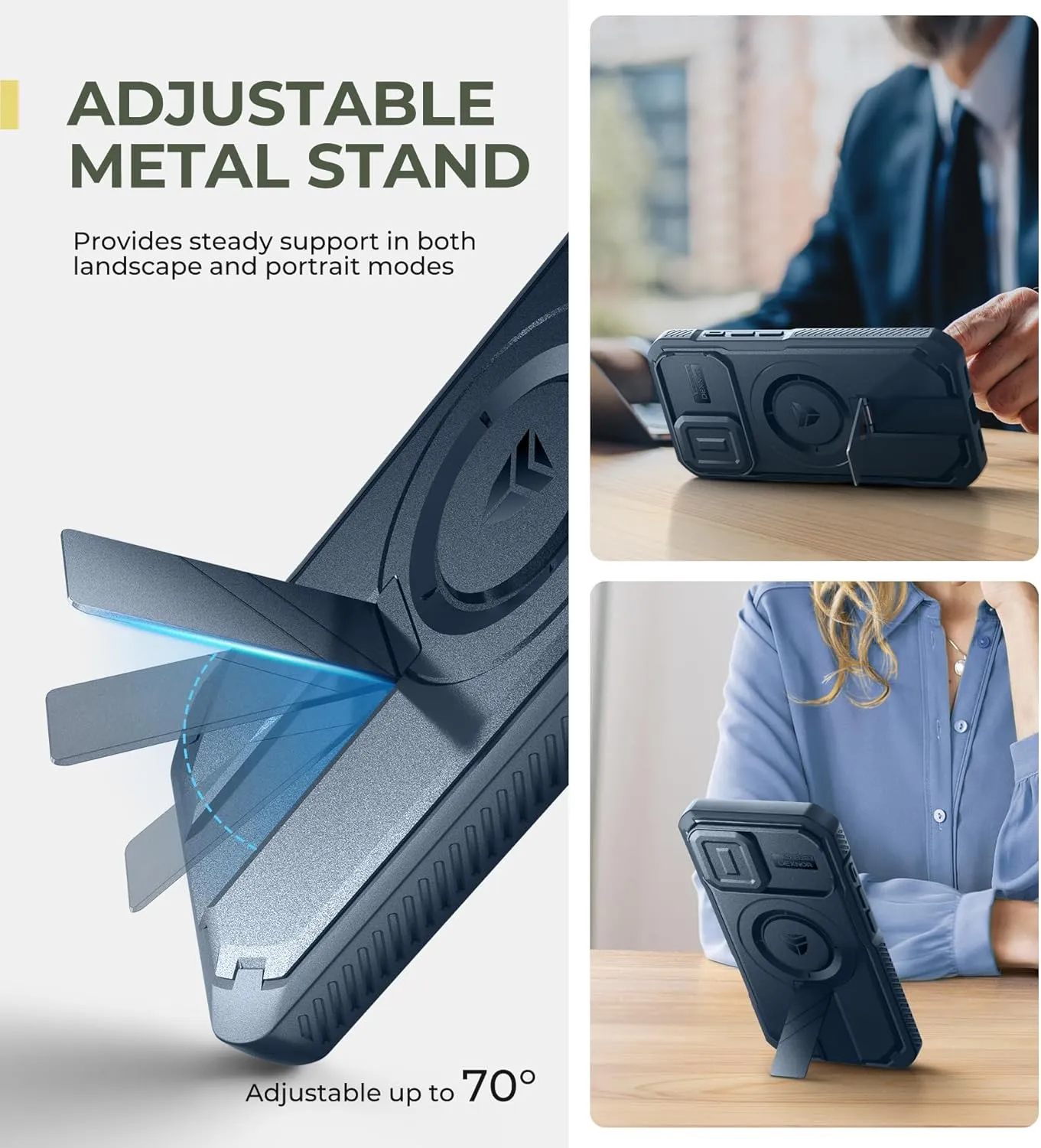 Dexnor for iPhone 16 Case with Slide Camera Cover & Adjustable Kickstand, Magnetic Rugged Shockproof Bumper Cases Heavy-Duty Magnetic Protective Cover,Navy Blue