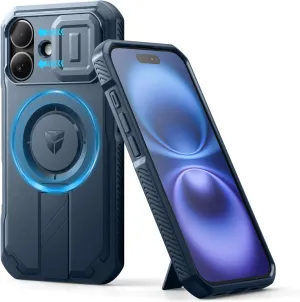 Dexnor for iPhone 16 Case with Slide Camera Cover & Adjustable Kickstand, Magnetic Rugged Shockproof Bumper Cases Heavy-Duty Magnetic Protective Cover,Navy Blue