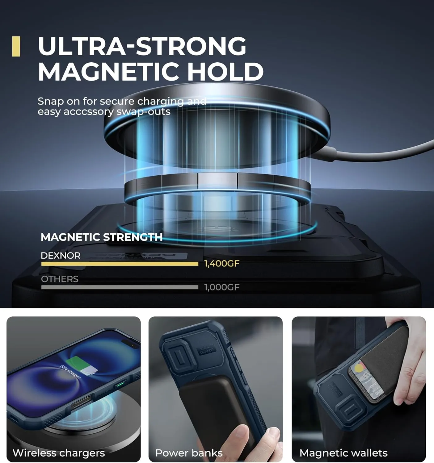 Dexnor for iPhone 16 Case with Slide Camera Cover & Adjustable Kickstand, Magnetic Rugged Shockproof Bumper Cases Heavy-Duty Magnetic Protective Cover,Navy Blue