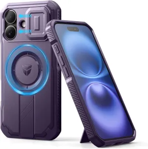 Dexnor for iPhone 16 Case with Slide Camera Cover & Adjustable Kickstand, Magnetic Rugged Shockproof Bumper Cases Heavy-Duty Magnetic Protective Cover,Phantom Purple