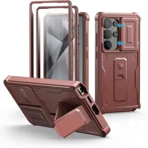 Dexnor for Samsung Galaxy S25 Ultra Case with Built-in Slide Camera Cover & Screen Protector & Kickstand,Heavy-Duty Shockproof Rugged Case Full-Body Bumper Cover for Galaxy S25 Ultra(2025),Maroon Red