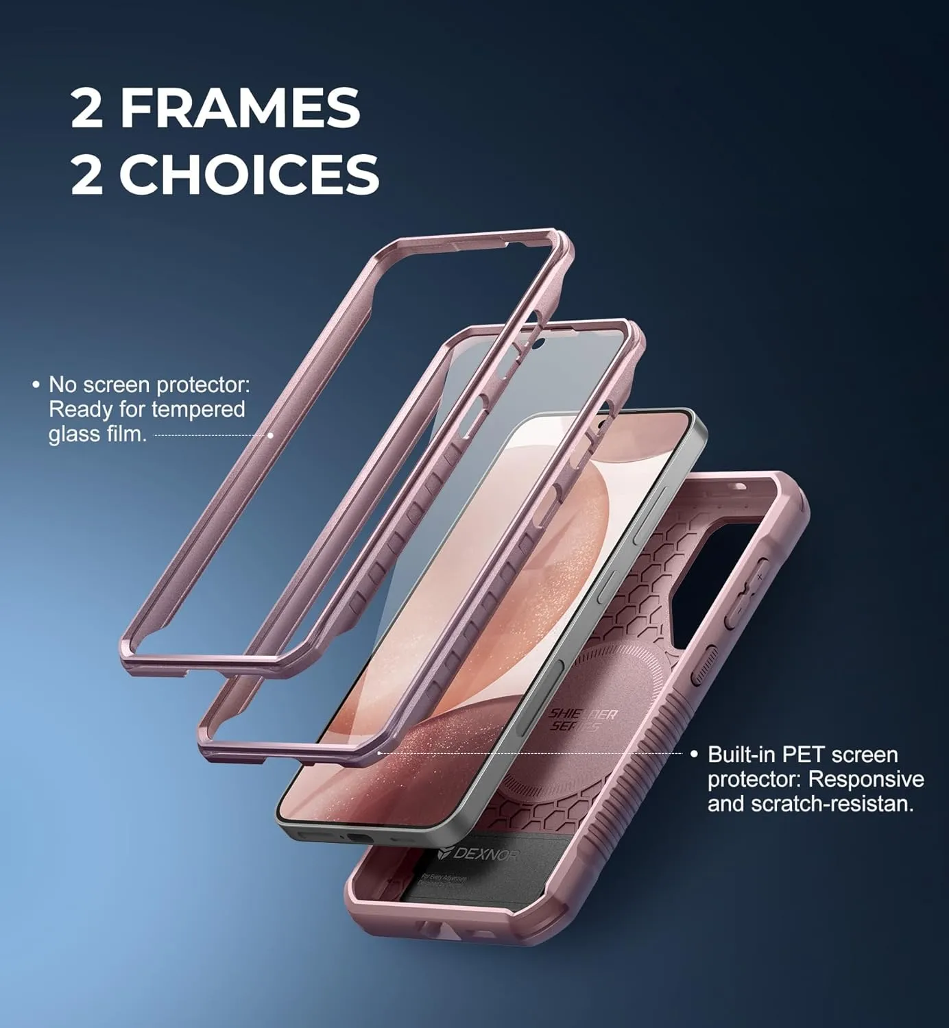 Dexnor Magnetic Bumper Case for Samsung Galaxy S24, Adjustable Kickstand, Built-in Screen Protector, Compatible with Magsafe, Rugged Shockproof Full-Body Protective Cover for Galaxy S24 (2024),Pink