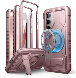 Dexnor Magnetic Bumper Case for Samsung Galaxy S24, Adjustable Kickstand, Built-in Screen Protector, Compatible with Magsafe, Rugged Shockproof Full-Body Protective Cover for Galaxy S24 (2024),Pink