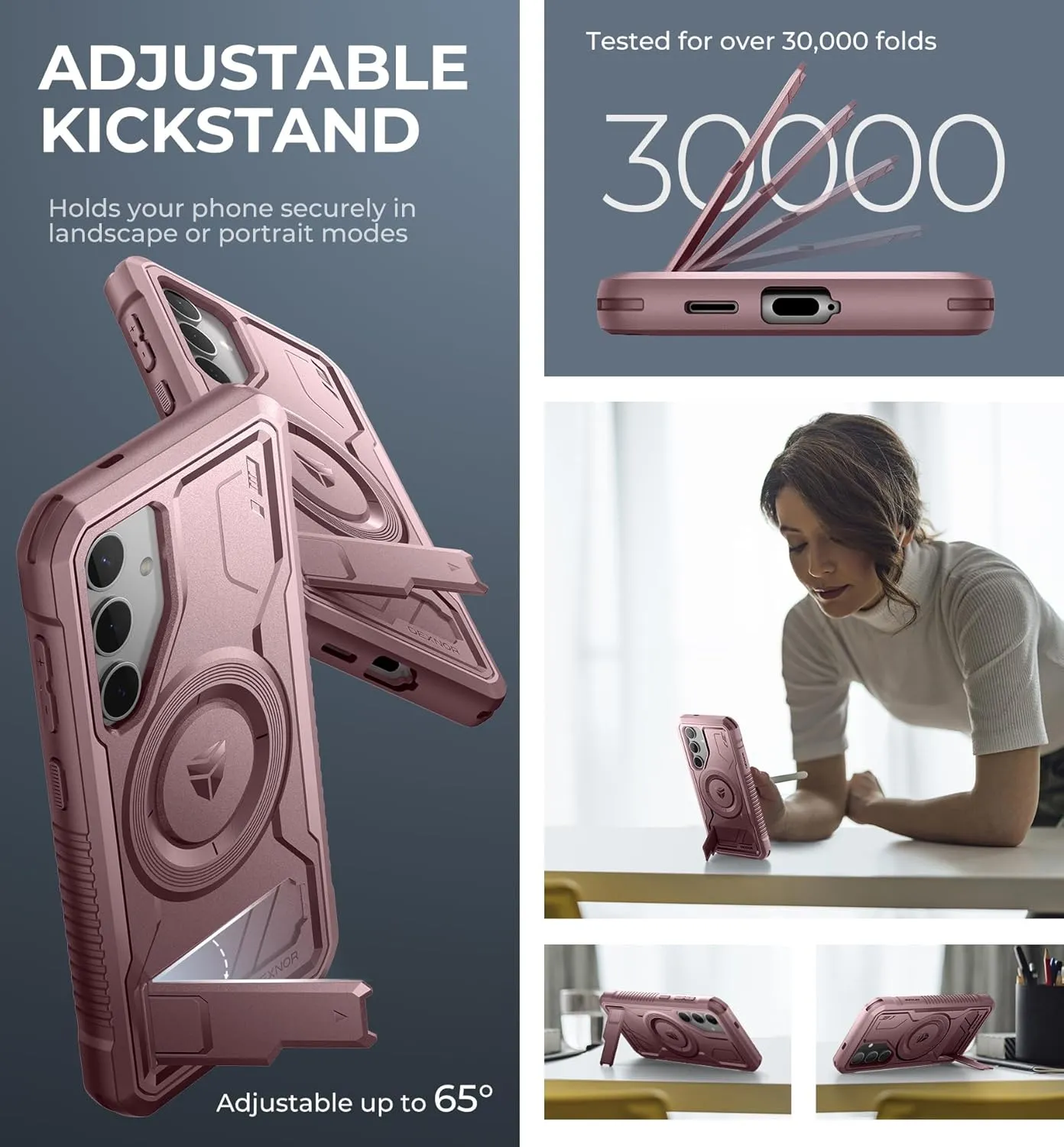Dexnor Magnetic Bumper Case for Samsung Galaxy S24, Adjustable Kickstand, Built-in Screen Protector, Compatible with Magsafe, Rugged Shockproof Full-Body Protective Cover for Galaxy S24 (2024),Pink