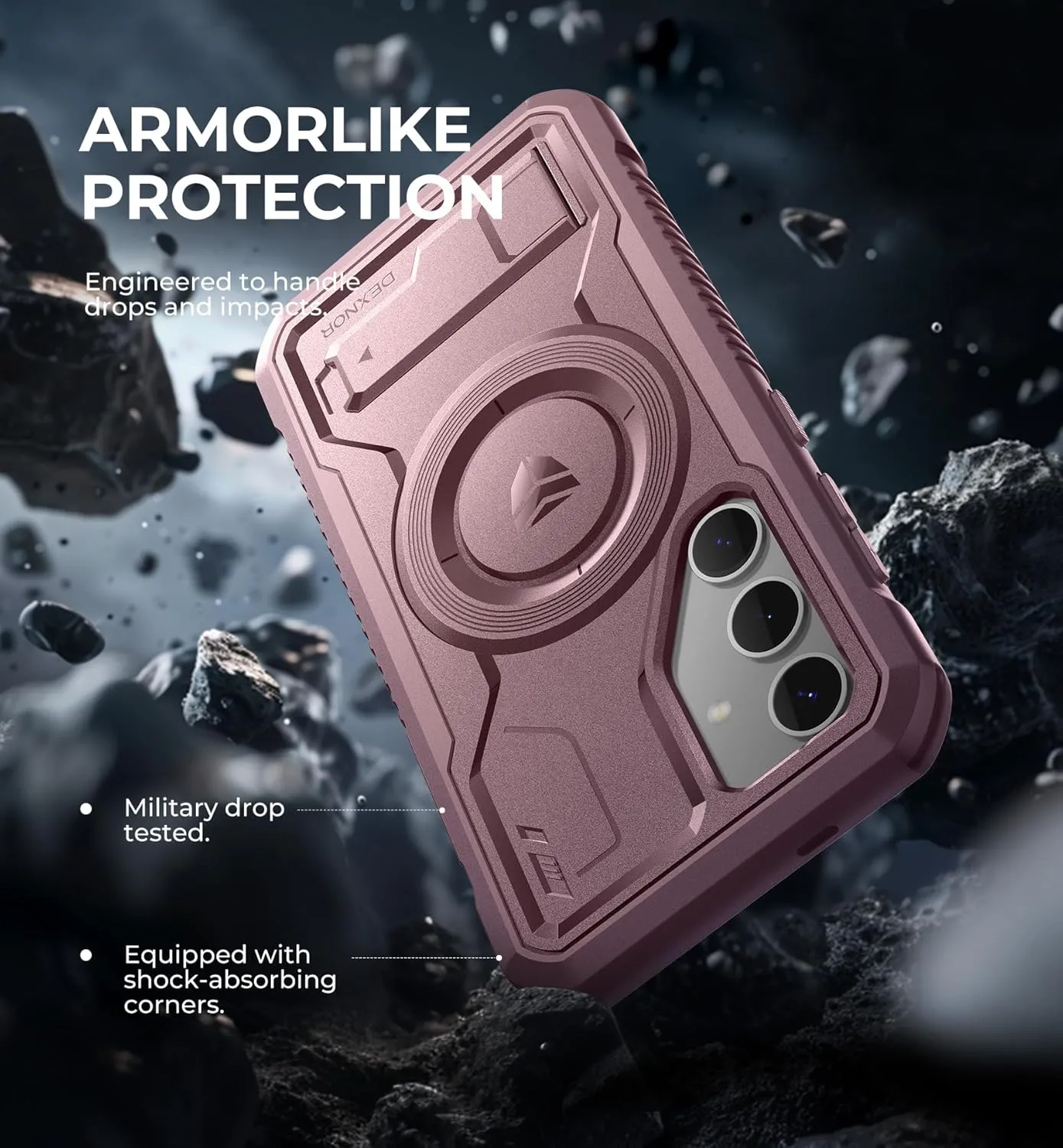 Dexnor Magnetic Bumper Case for Samsung Galaxy S24, Adjustable Kickstand, Built-in Screen Protector, Compatible with Magsafe, Rugged Shockproof Full-Body Protective Cover for Galaxy S24 (2024),Pink
