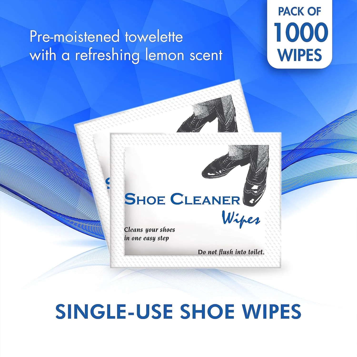Diamond Wipes Pre-Moistened Shoe Shine Wipes, Streak-Free Shoe Cleaner Pack of 1000 Individually Wrapped Wet Wipes - Use On Leather, Travel Essentials