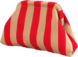 DIHKLCIO Clutch Purses for Women 2025 Summer Beach Woven Crochet Bag Dumpling Striped Ruched Cloud Purse Evening Handbag