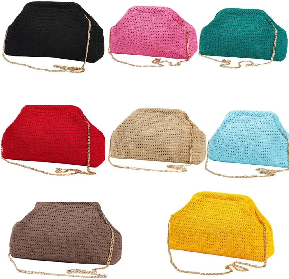 DIHKLCIO Summer Beach Woven Clutch Purses for Women 2025 Cloud Dumpling Pouch Purse Crossbody Bag Handbag Crochet Stripped