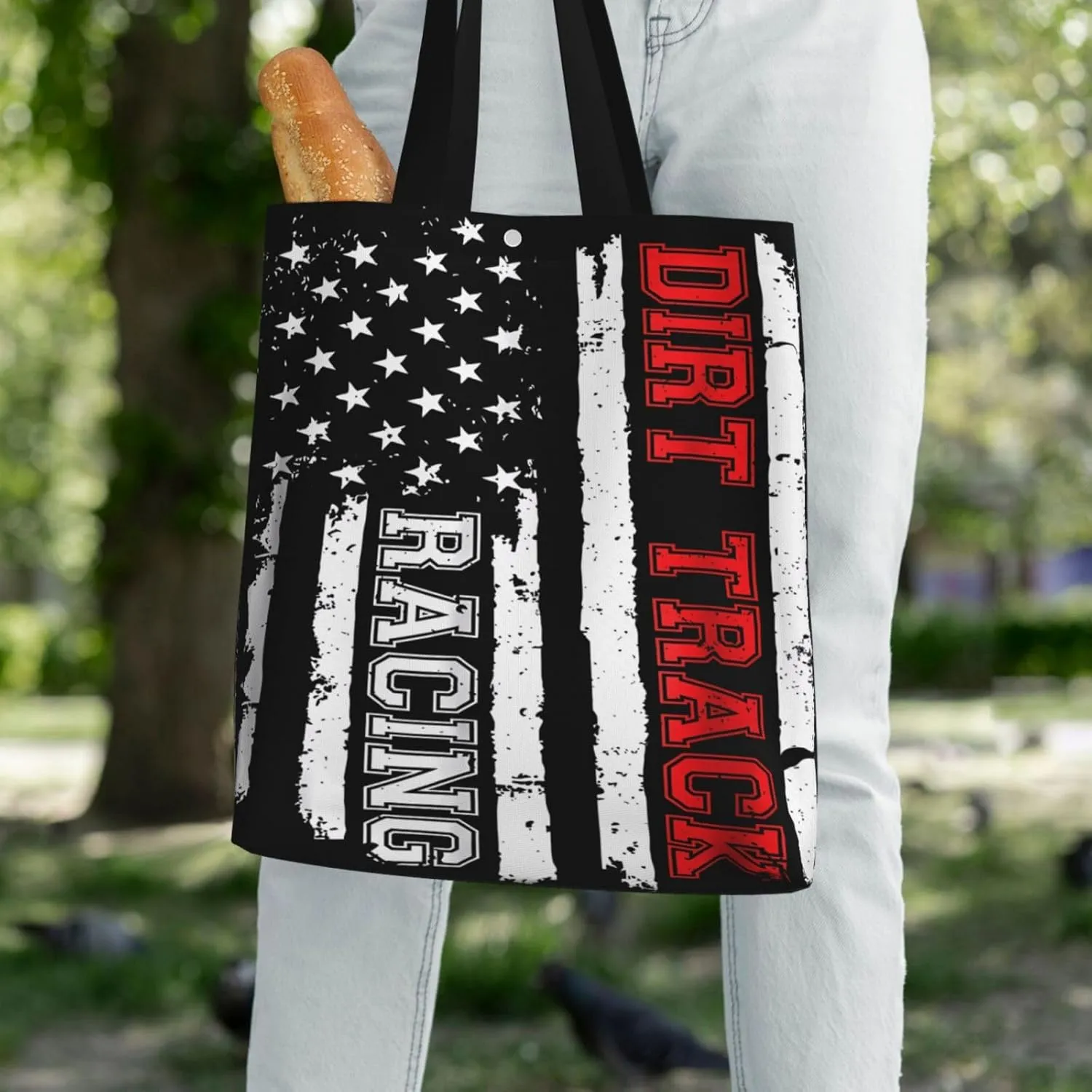 Dirt Bike Racing Motocross Race American Flag Canvas Totes Bag Shoulder Bags Shopping Crossbody 13.8 X 15.4 inch