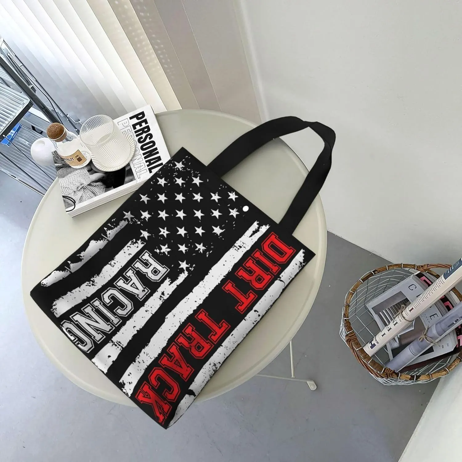 Dirt Bike Racing Motocross Race American Flag Canvas Totes Bag Shoulder Bags Shopping Crossbody 13.8 X 15.4 inch