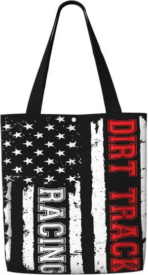 Dirt Bike Racing Motocross Race American Flag Canvas Totes Bag Shoulder Bags Shopping Crossbody 13.8 X 15.4 inch
