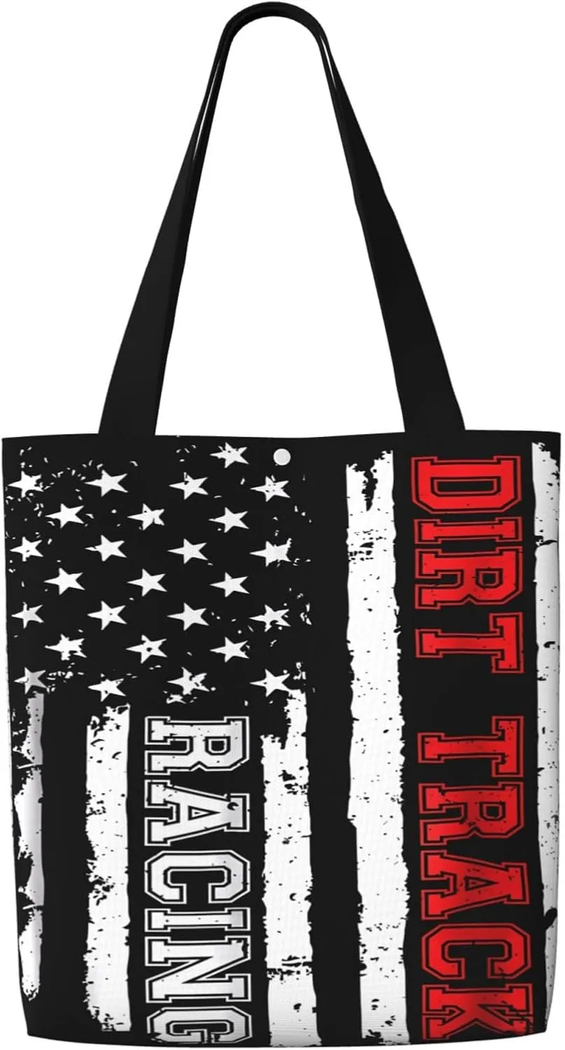 Dirt Bike Racing Motocross Race American Flag Canvas Totes Bag Shoulder Bags Shopping Crossbody 13.8 X 15.4 inch