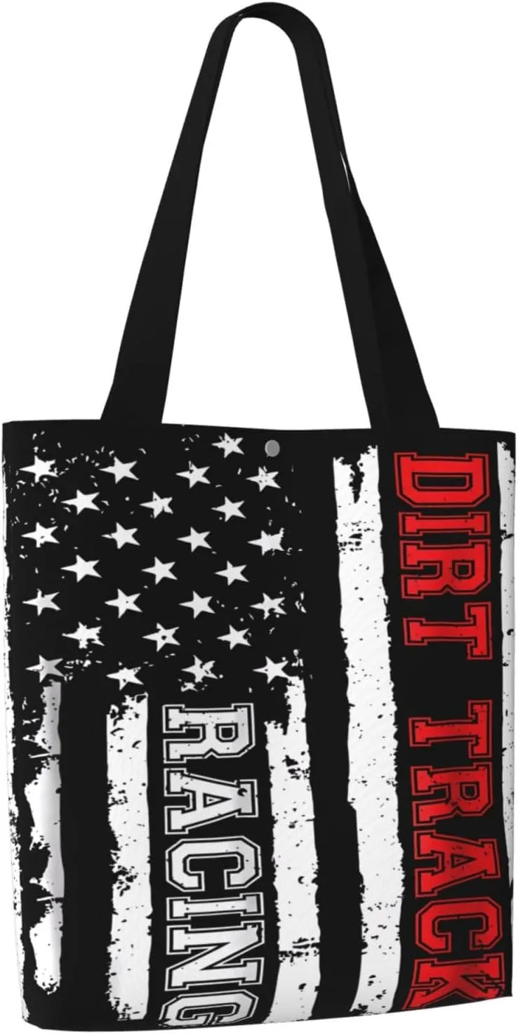 Dirt Bike Racing Motocross Race American Flag Canvas Totes Bag Shoulder Bags Shopping Crossbody 13.8 X 15.4 inch