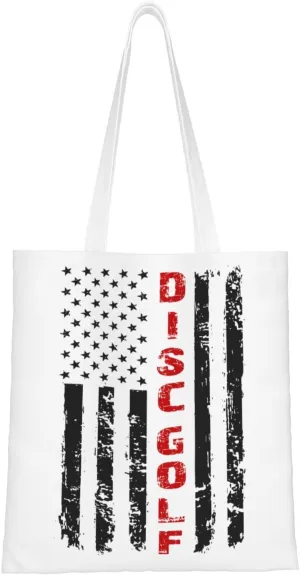 Disc Golf With Usa Flag Tote Bag for Women Canvas Shopping Bags Reusable Large Capacity Casual Shoulder Handbags Grocery Bags DIY Gift Bags