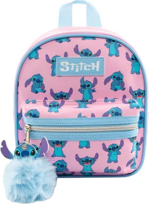 Disney Stitch Mini Backpack | Girls Mini Backpack With Stitch Keychain | Small Rucksack For Girls | One Size Pink