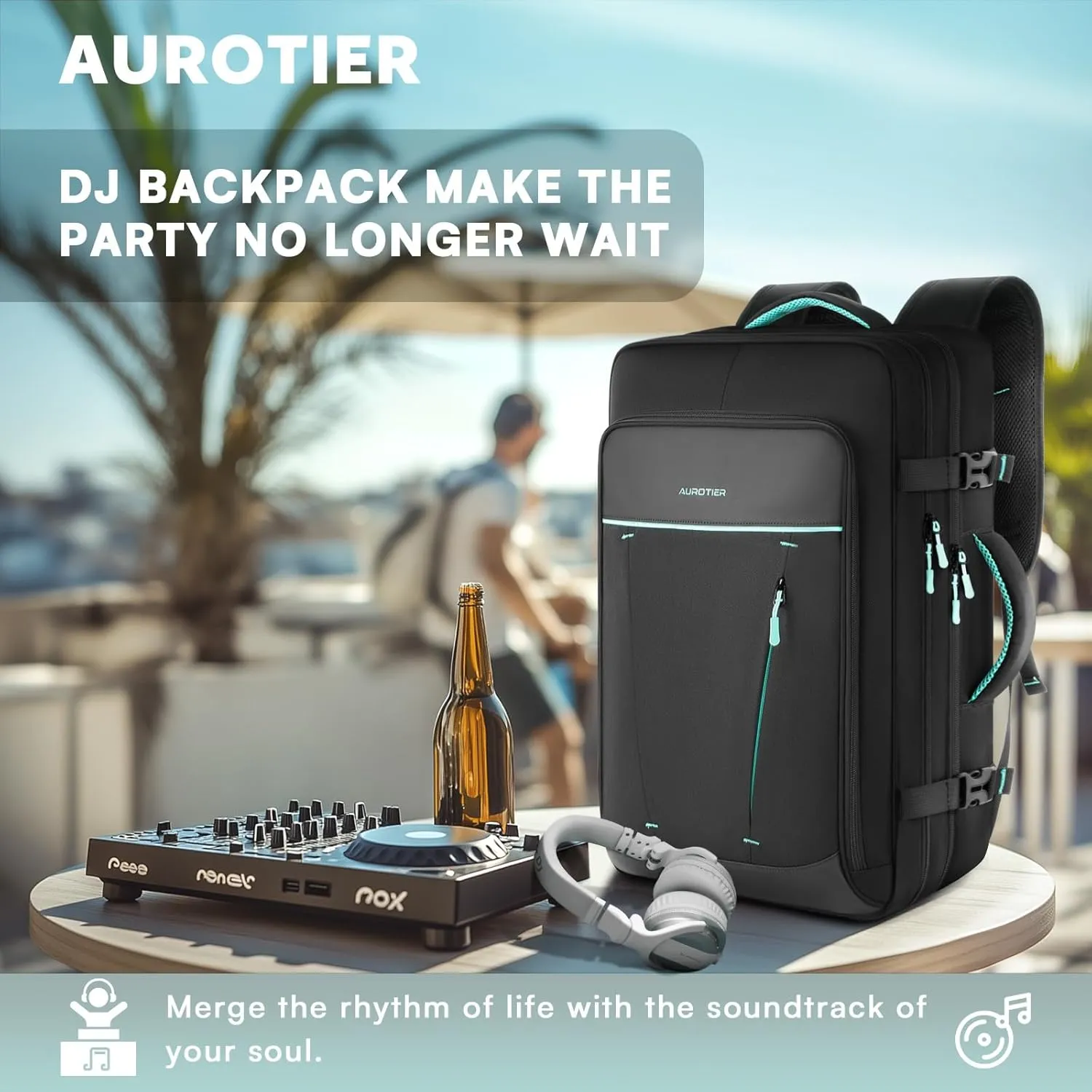 DJ Controller Bag for DDJ-FLX4/DDJ 200/DDJ 400/DDJ REV1, Padded DJ Backpack with Multi-pocket for 17 Inch Laptop, Cables, DJ Carrying Mixer Case with Adjustable Strap for DJ Equipment