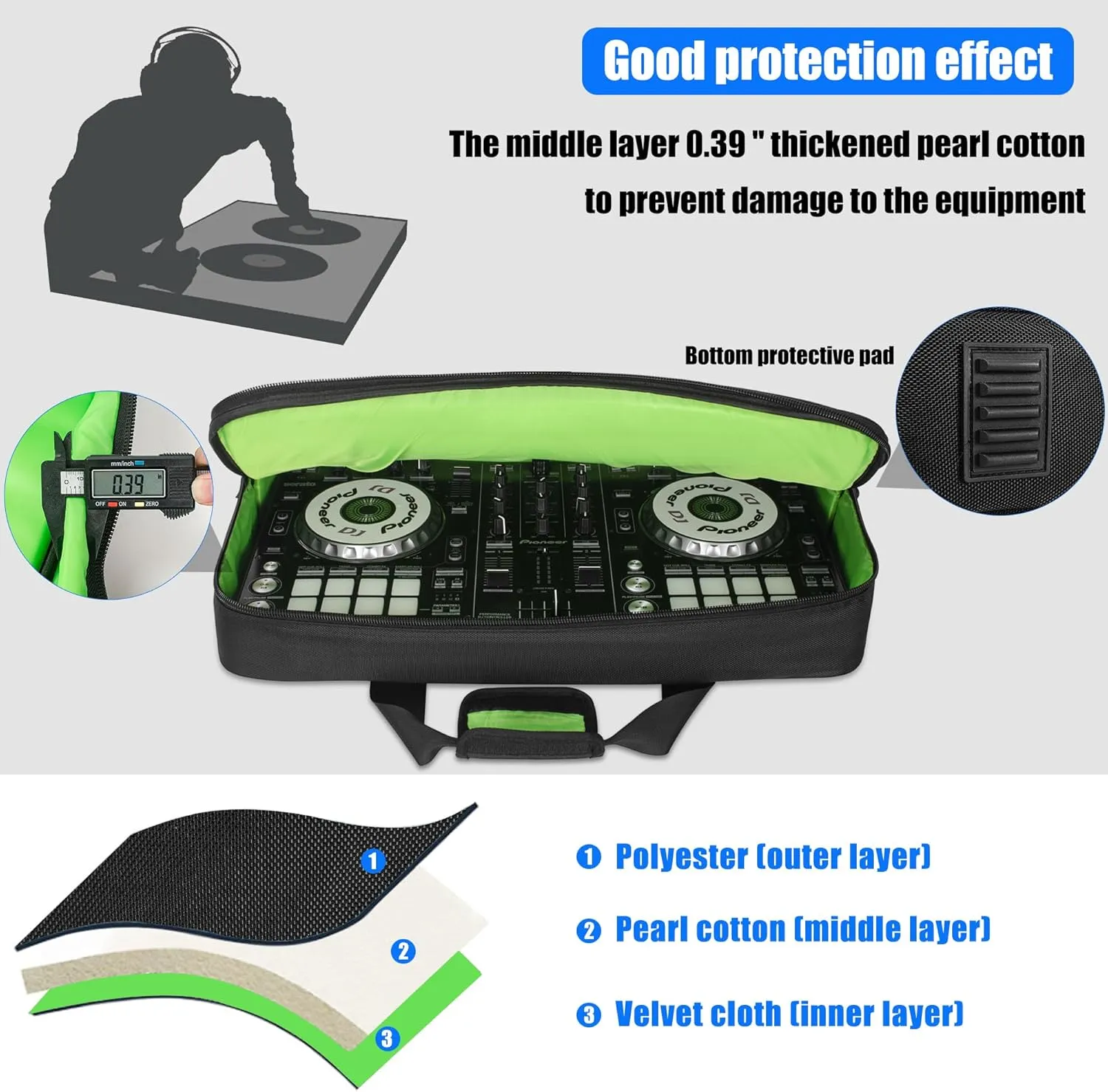 DJ Controller Case Bag fits for DDJ-FLX4,DDJ SB3, DDJ SB2,DDJ 400, DDJ RB Padded DJ Travel Carrying Bag