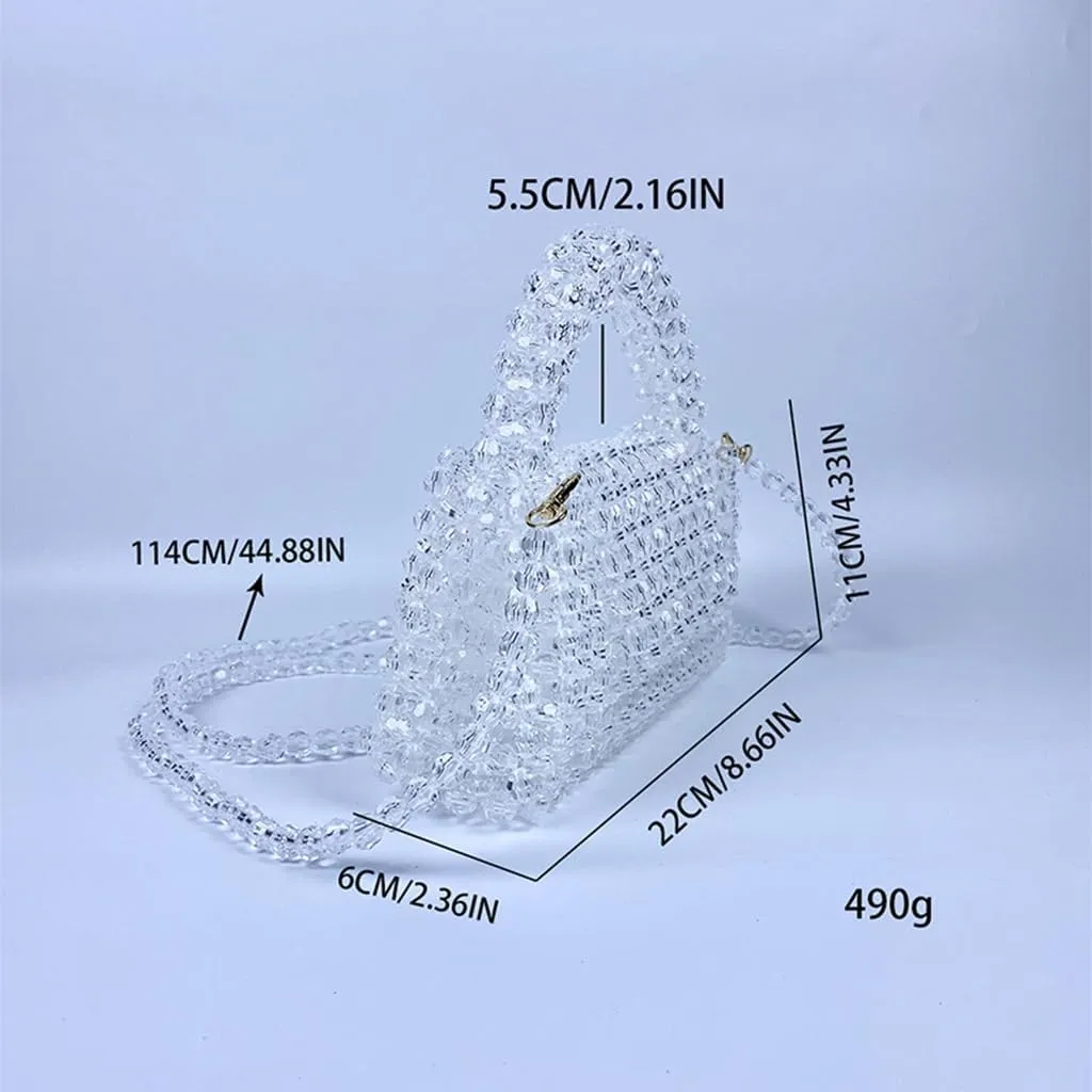 DJBM Women Acrylic Transparent Fancy Luxury Beaded Purse Handmade Crossbody Pearl Bag for Wedding Dating