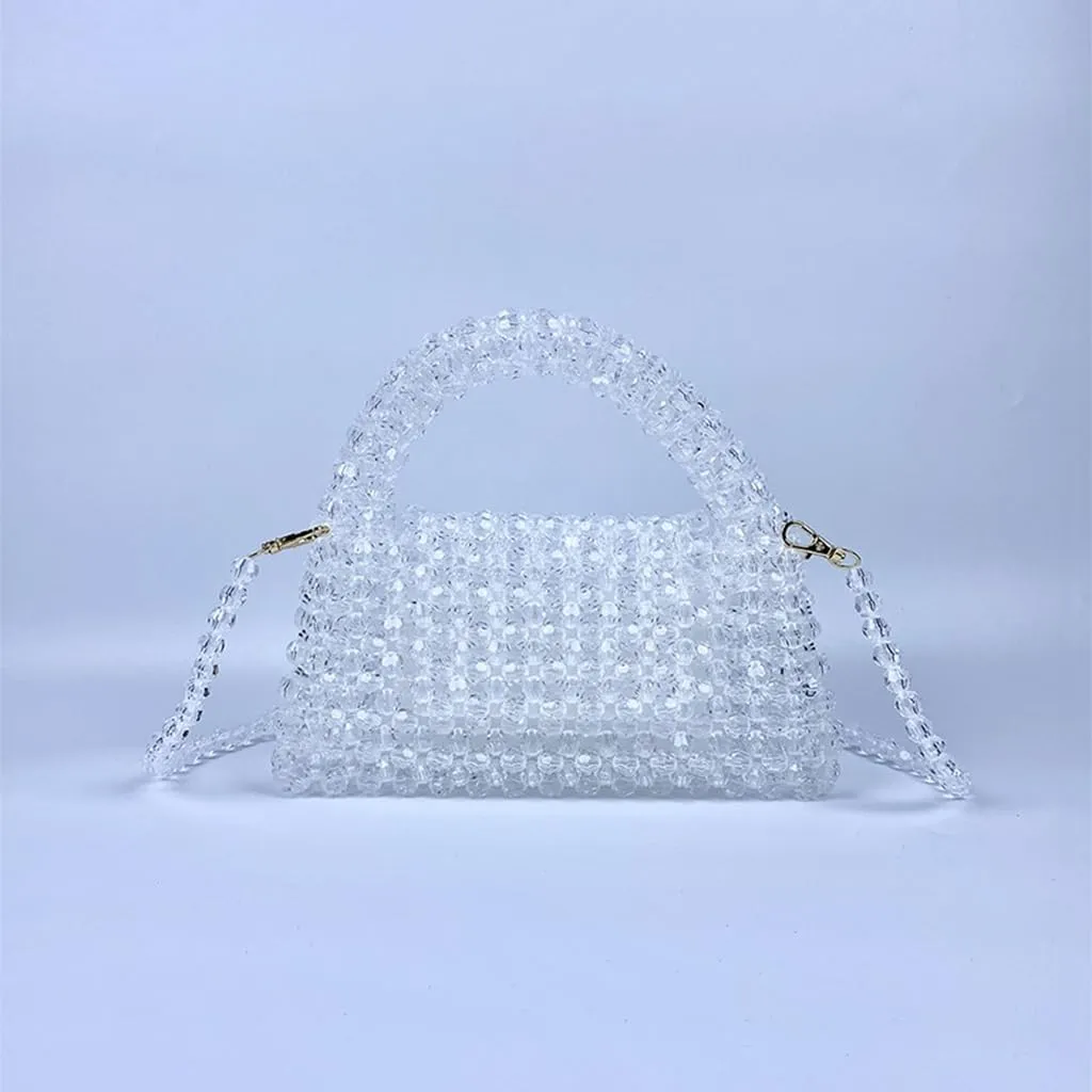 DJBM Women Acrylic Transparent Fancy Luxury Beaded Purse Handmade Crossbody Pearl Bag for Wedding Dating