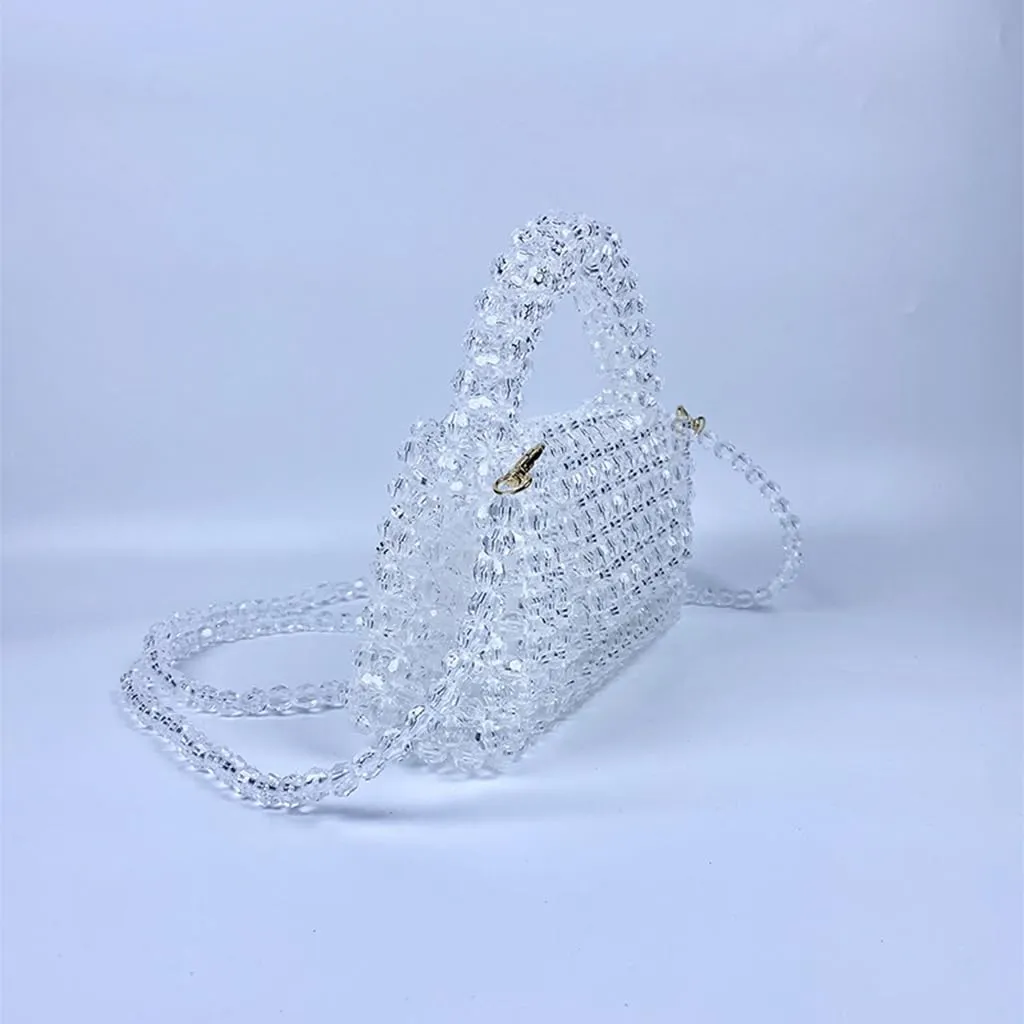 DJBM Women Acrylic Transparent Fancy Luxury Beaded Purse Handmade Crossbody Pearl Bag for Wedding Dating