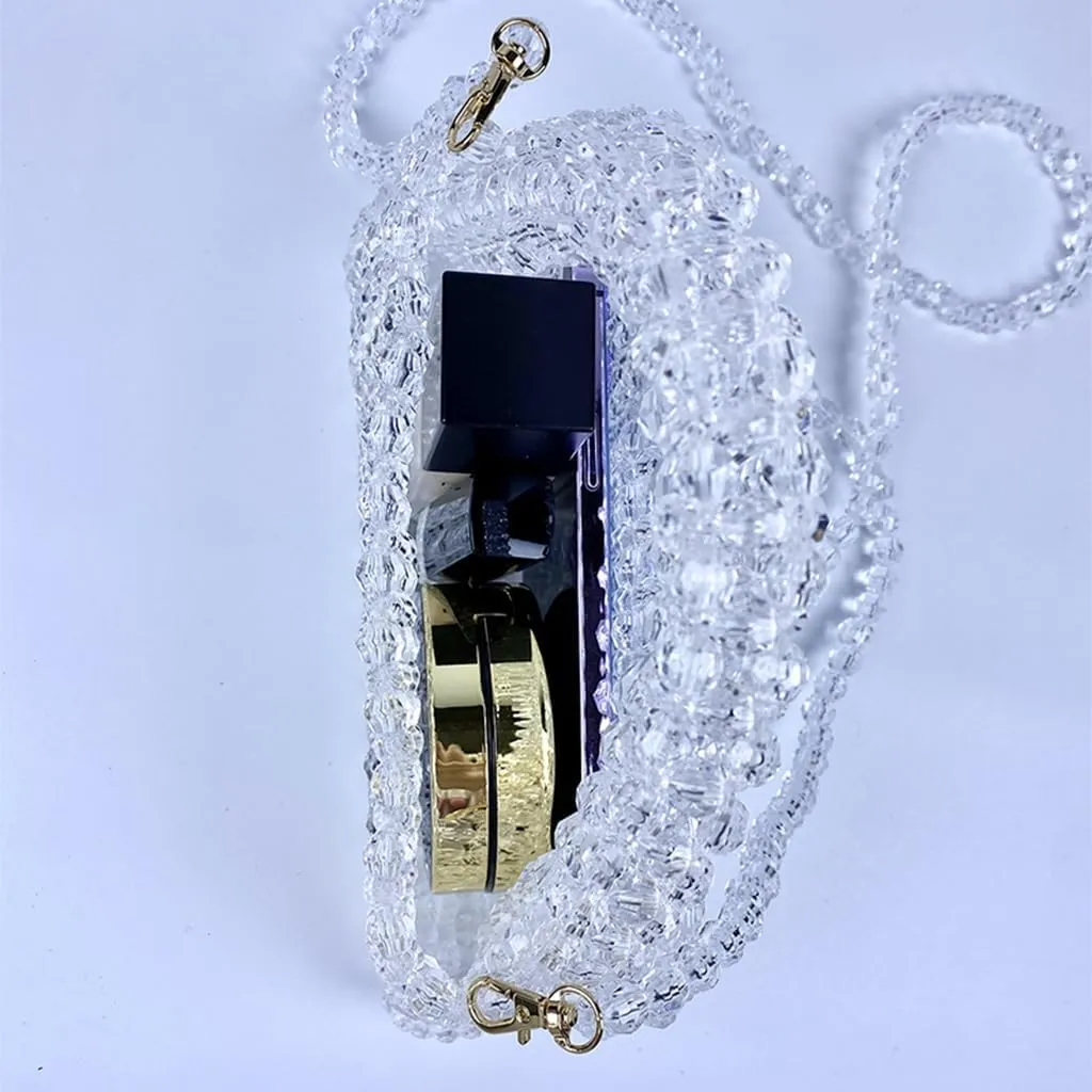 DJBM Women Acrylic Transparent Fancy Luxury Beaded Purse Handmade Crossbody Pearl Bag for Wedding Dating