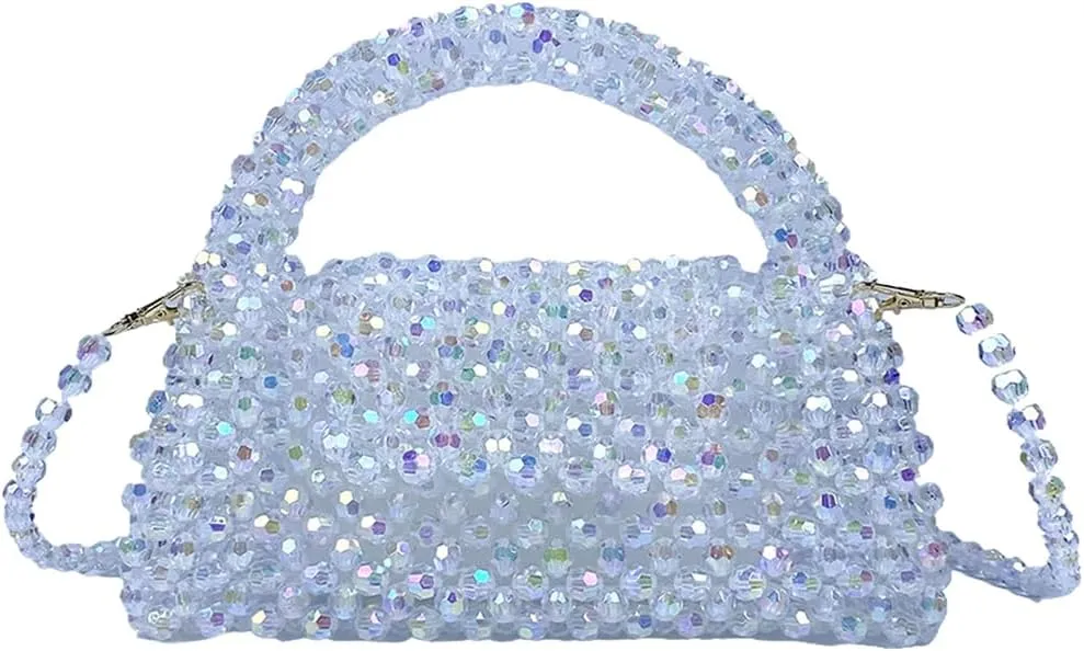 DJBM Women Acrylic Transparent Fancy Luxury Beaded Purse Handmade Crossbody Pearl Bag for Wedding Dating