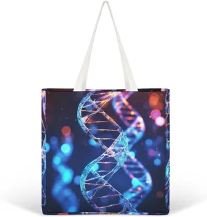 DNA Genetic Helix Canvas Tote Bag Aesthetic Cute Cotton Tote Bag Fashion Tote Shoulder Bag Casual Grocery Shopping Bag for Vacation Work Travel Daily Use Gift