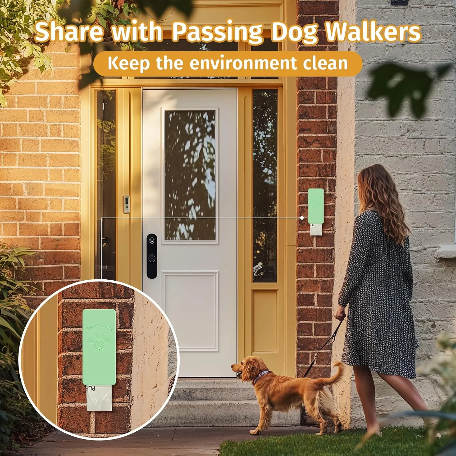 Dog Poop Bag Dispenser, Wall-Mounted Dog Bag dispenser Outdoor or Indoor for Doggy and Pets, Green Dog Poop Bag Holder for Yard and Park, Included 4 Rolls (60 Bags)