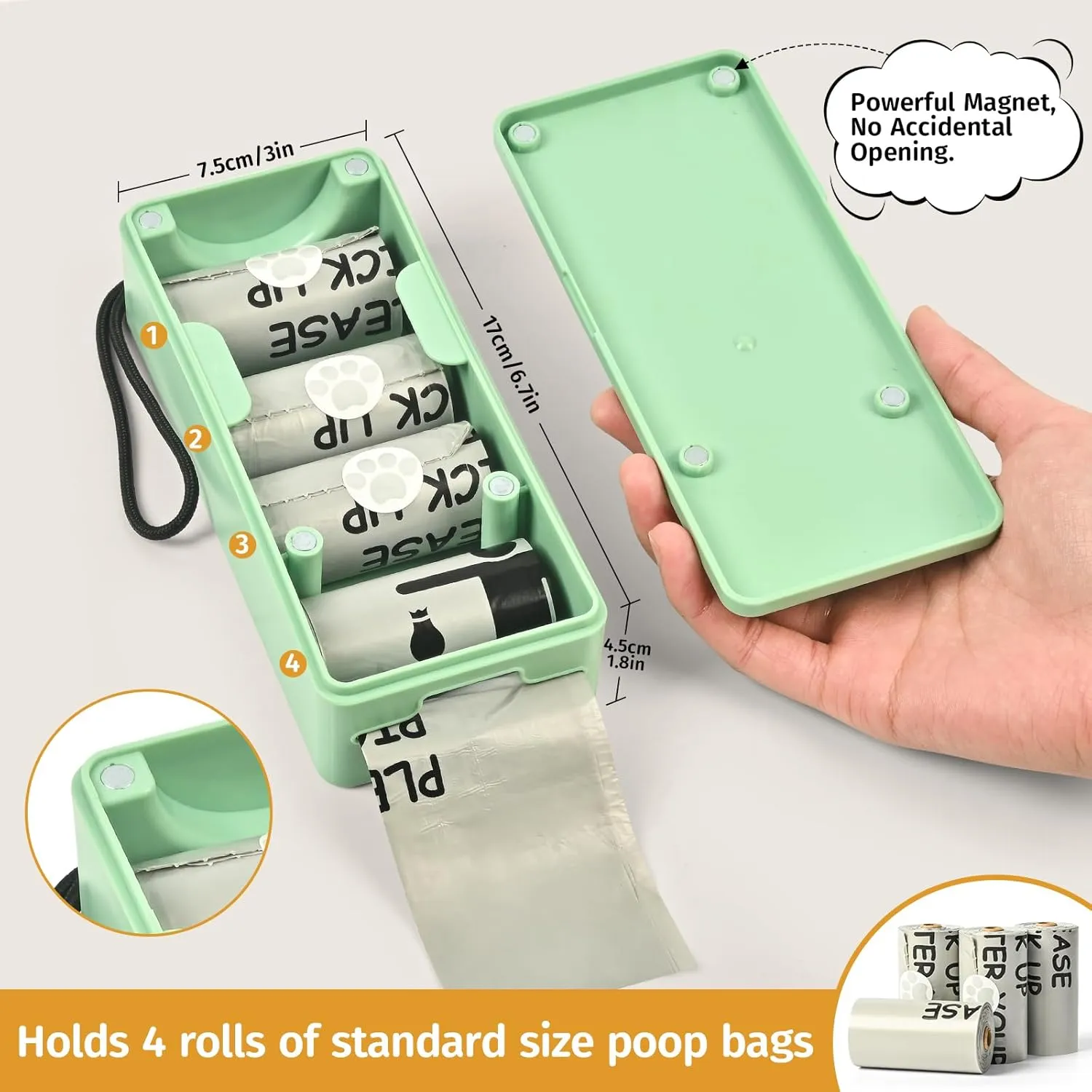 Dog Poop Bag Dispenser, Wall-Mounted Dog Bag dispenser Outdoor or Indoor for Doggy and Pets, Green Dog Poop Bag Holder for Yard and Park, Included 4 Rolls (60 Bags)